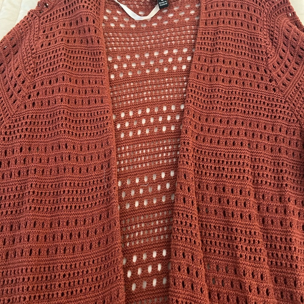 Torrid Brick Red Pointelle Long Open Front Cardigan - Picture 5 of 6